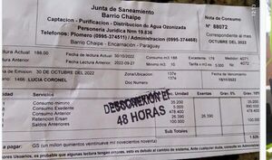 Usuarios de la Junta de Saneamiento del Barrio Chaipé de Encarnación denuncian supuesta sobrefacturación.