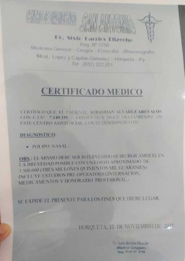 Madre necesita reunir G. 3.500.000 para cirugía nasal de su hijo de 19 años - Radio Imperio