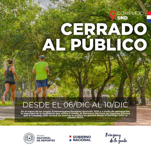 Complejo de la Secretaría Nacional de Deportes cerrará temporalmente sus puertas - .::Agencia IP::.