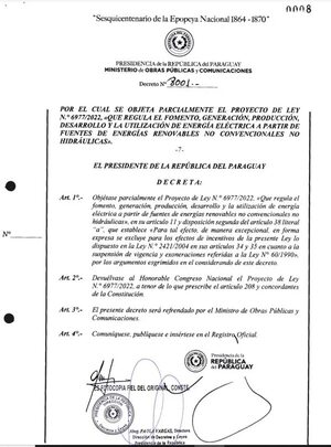 En el Senado aceptan objeción parcial a la ley para energías renovables - Economía - ABC Color