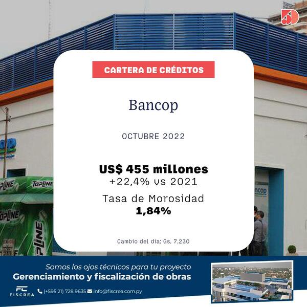 La cartera de créditos del Bancop creció 22% a octubre | Bancos | 5Días