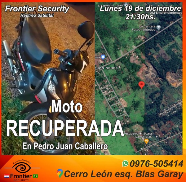 Motocicleta robada en asalto a mano armada fue recuperada por medio de Frontier Security - Radio Imperio