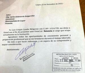 Candia renuncia a su cargo en Municipalidad de Luque •