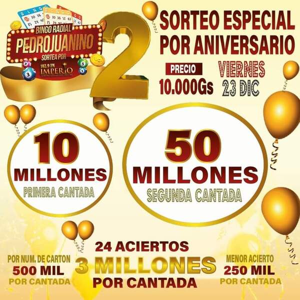 Bingo Radial Pedrojuanino sortea más de G. 60 millones en su segundo aniversario - Radio Imperio