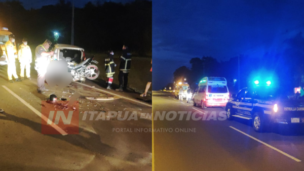 MOTOCICLISTA SE INCRUSTÓ EN LA PARTE TRASERA DE UN AUTOMÓVIL - Itapúa Noticias