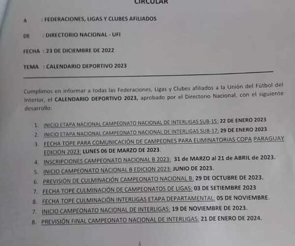 UFI estableció calendario de competencias para el 2023