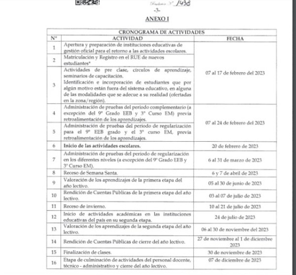 Clases inician el 20 de febrero en instituciones educativas