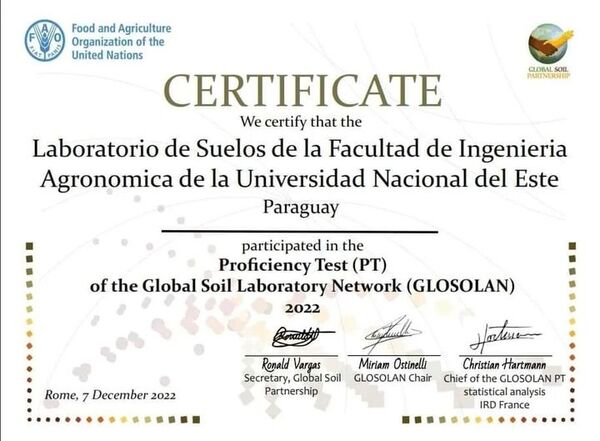 FAO certifica Laboratorios de Suelo de Minga Guazú
