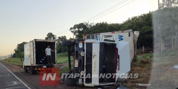 TRINIDAD: CONDUCTOR ESQUIVÓ A UN TRANSEÚNTE Y VOLCÓ SU CAMIÓN AL COSTADO DE LA RUTA PY06 - Itapúa Noticias