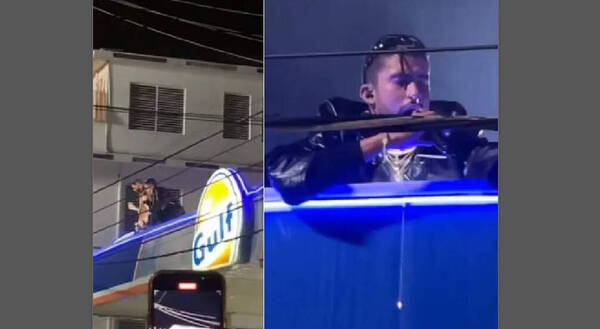 [VIDEO] Bad Bunny cantó sobre el techo de una gasolinera
