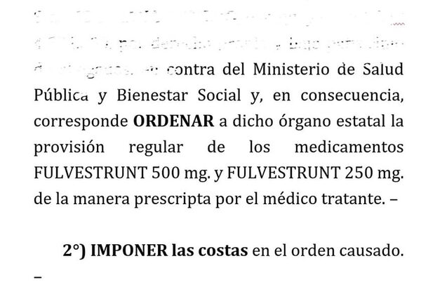 Juez ordena al Ministerio de Salud proveer medicamento a paciente con cáncer de mama