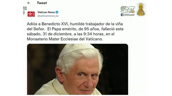 Urgente: Falleció el Papa Benedicto XVI - SNT