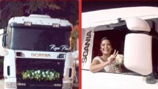 Novia llegó a su boda ¡en un camión Scania!