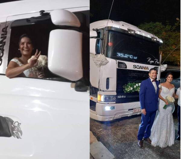Novia llegó a su boda de la forma más original: en un camión Scania