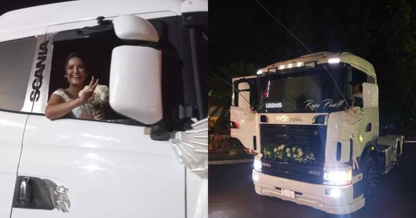 La Nación / Novia llegó al altar en un Scania y se volvió viral