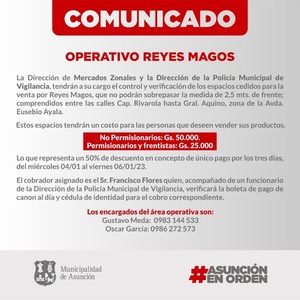Municipalidad controlará puestos de ventas por Reyes | 1000 Noticias