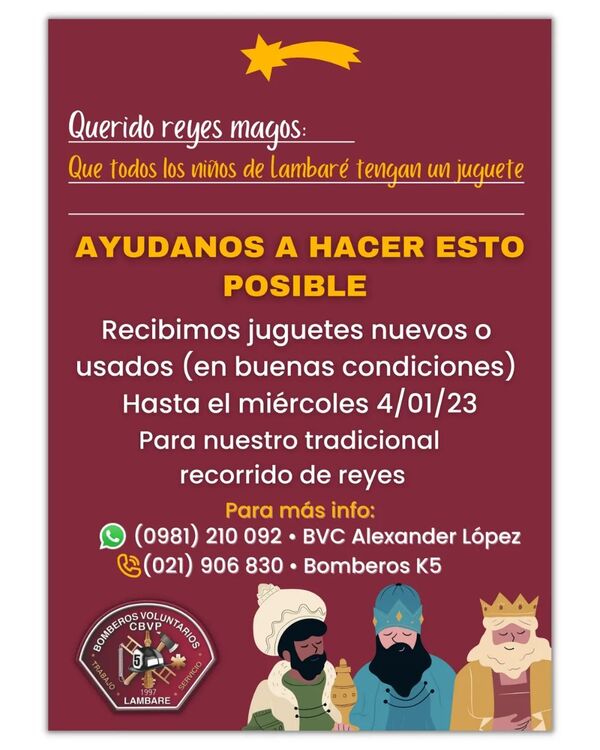 Bomberos de Lambaré se visten de Reyes Magos | 1000 Noticias