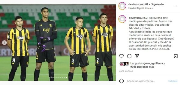 Devis Vásquez y un emotivo mensaje de despedida de Guaraní - Guaraní - ABC Color
