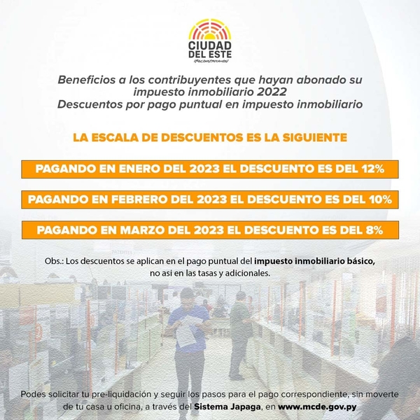 Municipalidad de CDE ofrece descuentos a contribuyentes para el pago del Impuesto Inmobiliario - Noticde.com