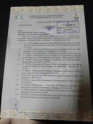 Junta Departamental de Itapúa pide paralizar proceso de llamado a licitación - Nacionales - ABC Color