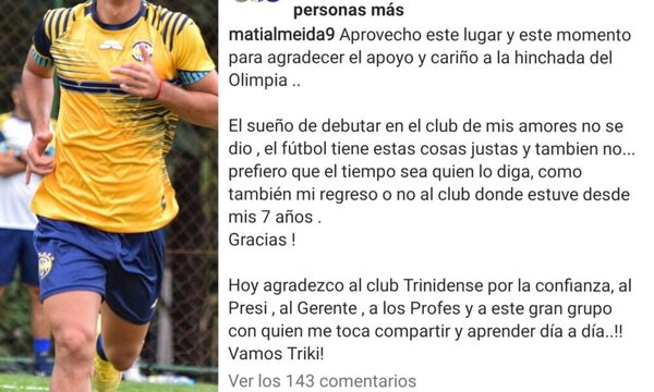 Mati Almeida empezó trabajos en Trinidense: “Mi sueño de debutar en el club de mis amores no se dio”