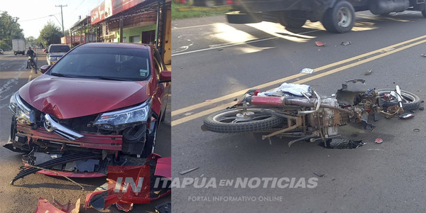 MOTOCICLISTA CHOCÓ FRONTALMENTE CONTRA UN AUTOMÓVIL EN CNEL. BOGADO - Itapúa Noticias