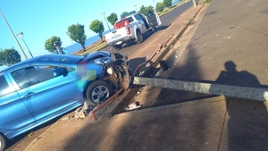 Conductor habría esquivado a un perro y terminó derribando una columna.