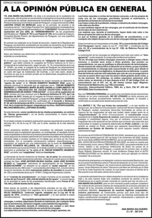 A la opinión pública en general, de Ana María Silguero - Espacio Reservado - ABC Color
