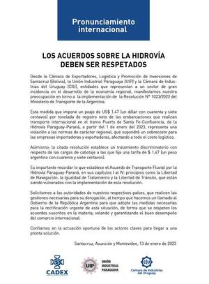 UIP en pronunciamiento internacional por peaje en Hidrovía | 1000 Noticias