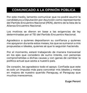 Candidata 1 del PEN declina a su candidatura para la diputación - ADN Digital