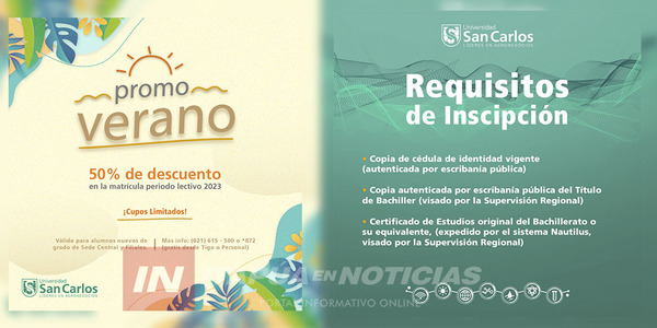 50% DE DESCUENTOS EN MATRÍCULAS EN LA UNIVERSIDAD SAN CARLOS - Itapúa Noticias