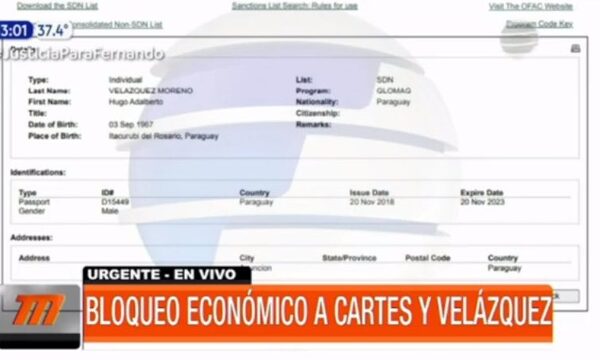 Notificación sobre el bloqueo económico a Cartes y Velázquez | Telefuturo