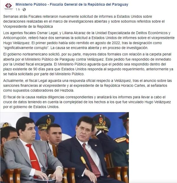 Fiscalía General se pronuncia casi 24 horas después del informe de Estados Unidos - Política - ABC Color