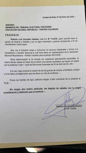 González Vaesken renuncia a su candidatura al Senado | 1000 Noticias