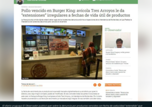Pollo vencido en franquicia que representa A J Vierci en Uruguay