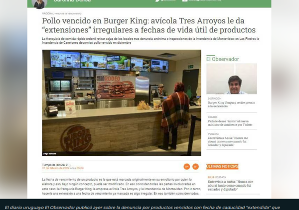 Pollo vencido en franquicia que representa A J Vierci en Uruguay