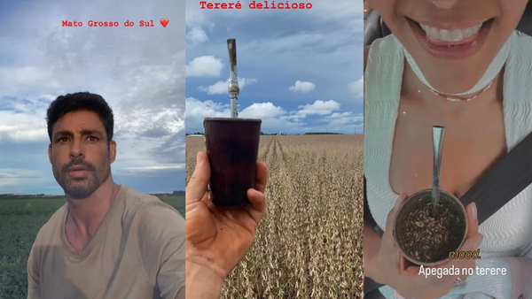 Actores brasileños disfrutan del tereré en sus descansos