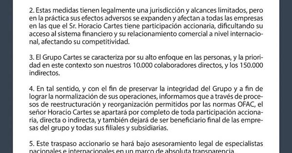 La Nación / HC se aparta de toda participación accionaria en el Grupo Cartes