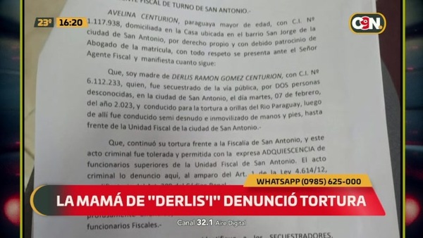 Mamá de "Derlis'i" denuncia tortura - C9N