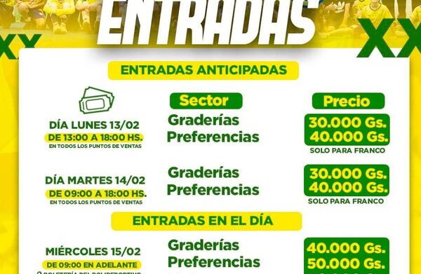 Franqueños podrán comprar entradas para el clásico desde hoy