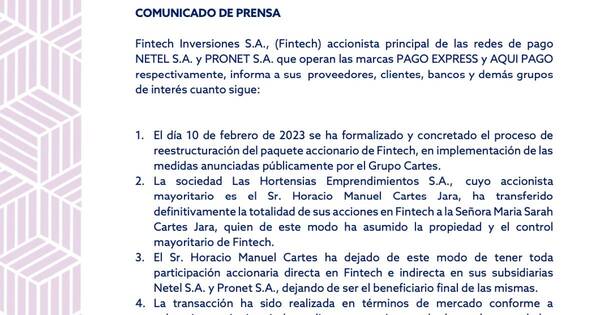 La Nación / Fintech: Horacio Cartes transfirió la totalidad de sus acciones