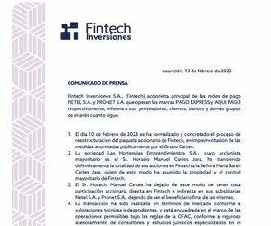 Fintech: Horacio Cartes transfirió la totalidad de sus acciones