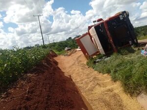 Camión volcó más de 30.000 kilos de soja en Tomás Romero Pereira - Nacionales - ABC Color