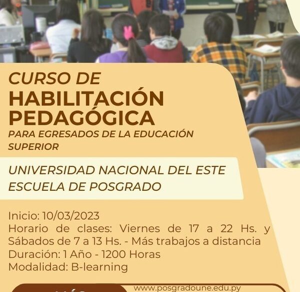 Abren convocatoria para curso de Habilitación Pedagógica