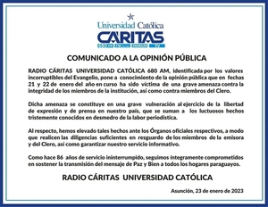Radio Cáritas denuncia haber recibido amenazas por una publicación