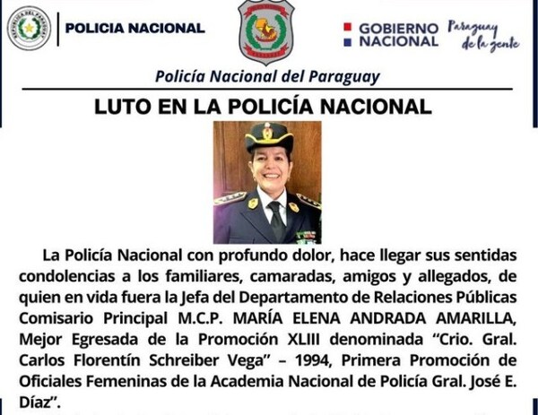 Familia policial de luto tras muerte de Jefa de RRPP