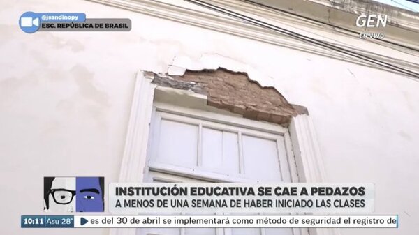 Diario HOY | Aulas inseguras: se desploma moldura de la ventana en escuela de la capital