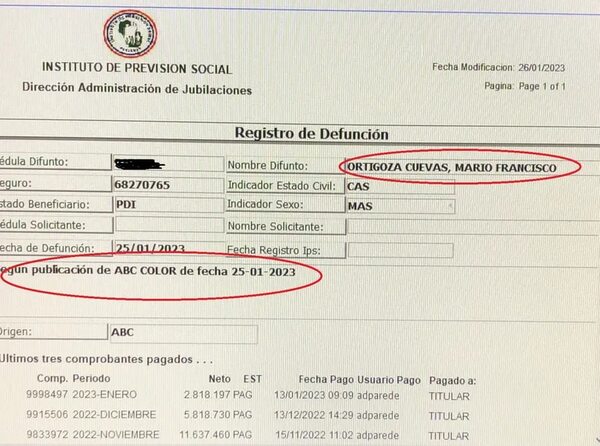 La explicación del IPS sobre por qué revisan las exequias de diarios para bloquear pagos - Nacionales - ABC Color