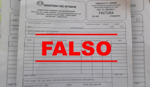 MIGRACIONES ADVIERTE SOBRE FACTURAS FALSAS EMITIDAS A NOMBRE DE LA INSTITUCIÓN - Itapúa Noticias