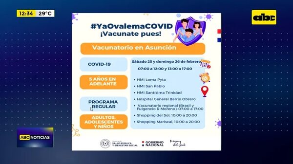 Vacunatorios cerrarán el lunes por feriado, pero hoy y mañana atenderán normal - ABC Noticias - ABC Color